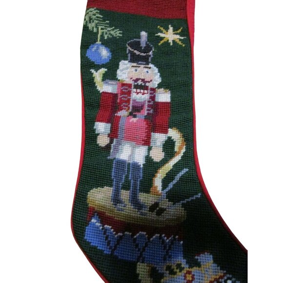 Handcrafted Nutcracker Christmas Stocking With Flannel Back & Needlepoint Design - Picture 4 of 6